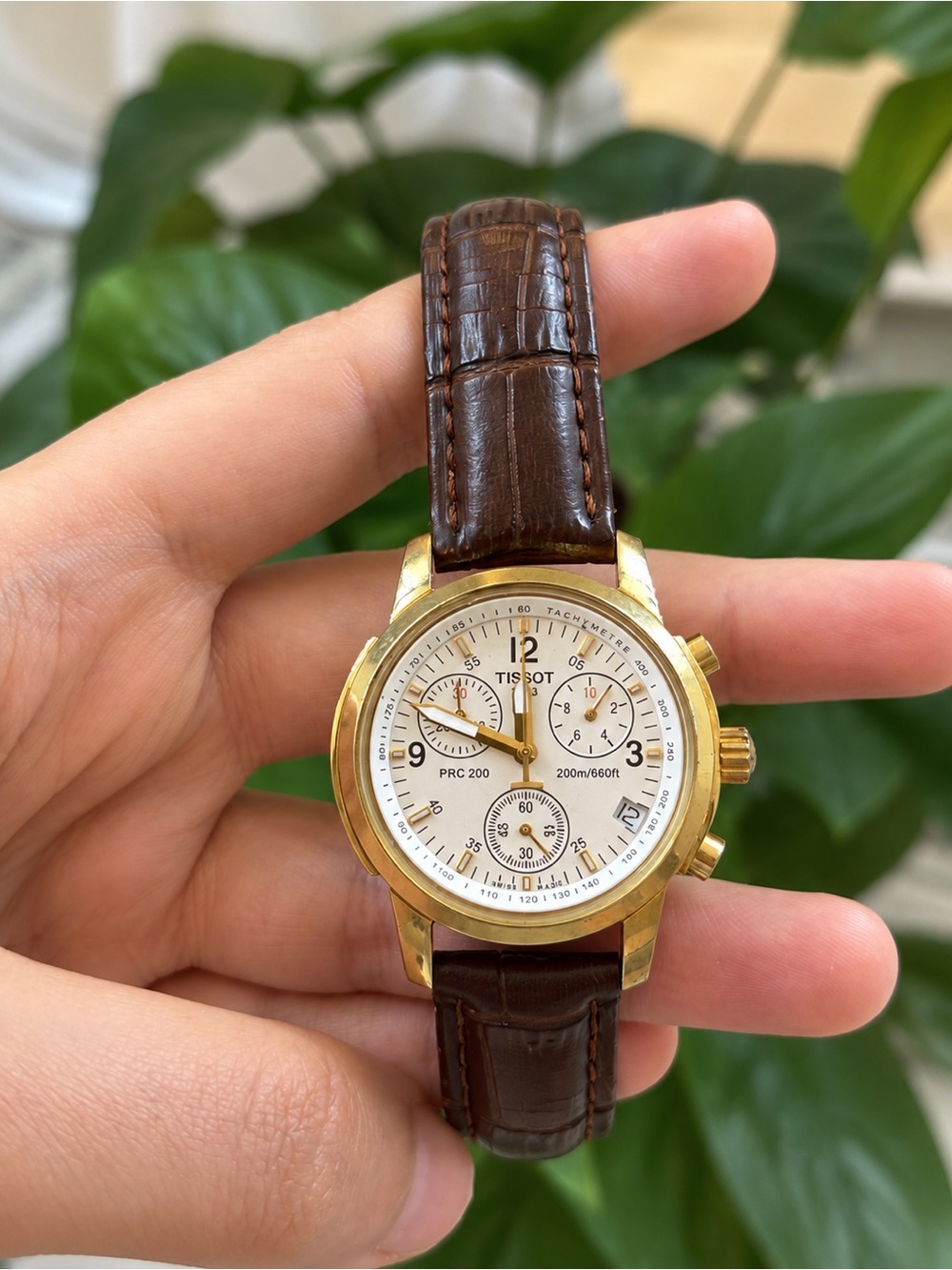 Tissot PRC 200 Chronograph Gold Tone Leather Watch